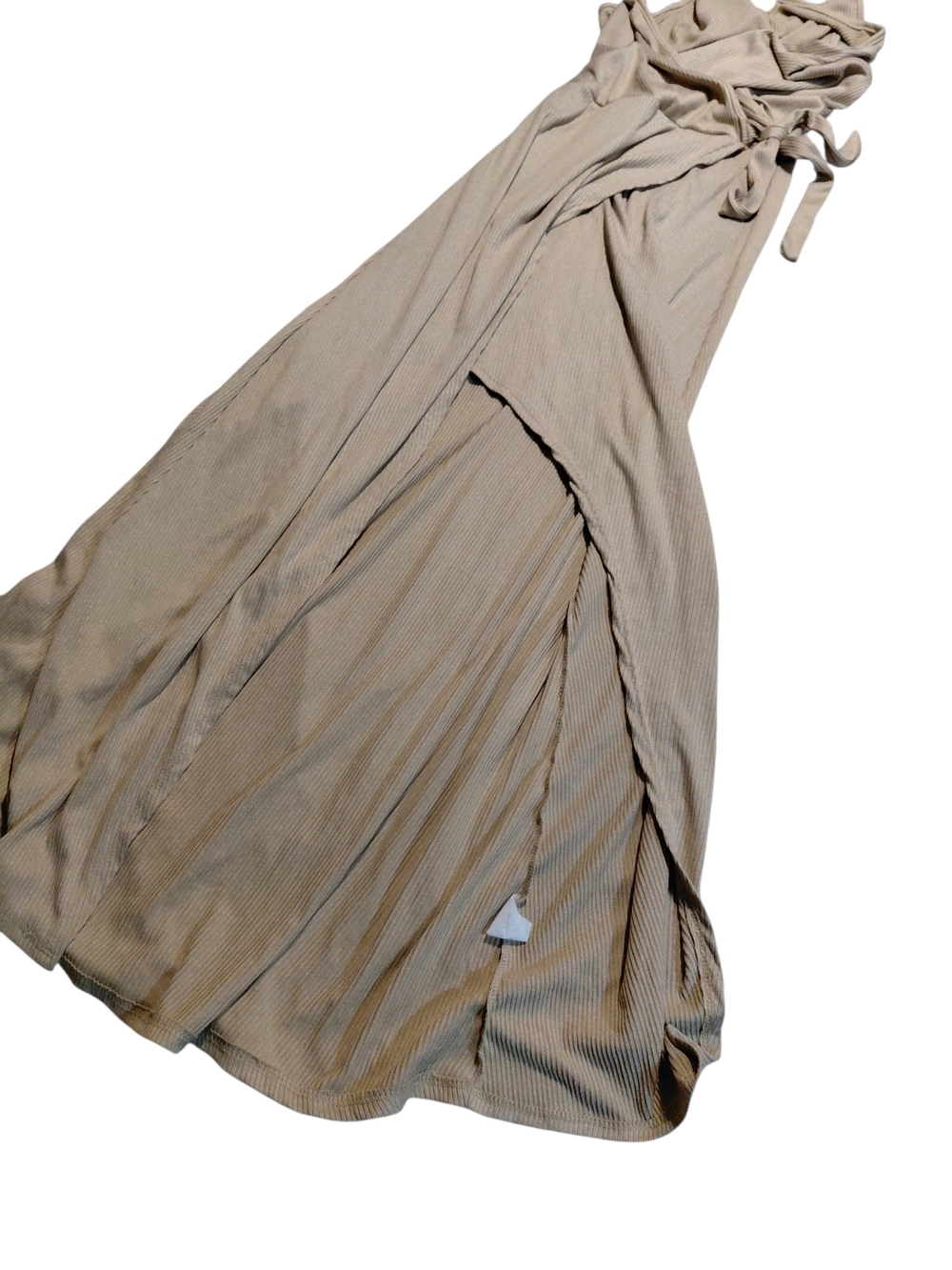 Jessica Simpson Women's Large Tan Ribbed Knit Faux Wrap Maxi Dress - Picture 3 of 5